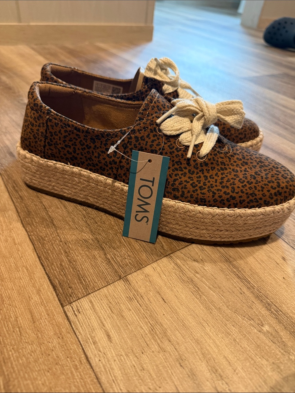 TOMS Leopard Print Espadrille Platform Sneakers - Tan/Cream